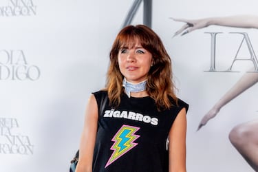 La actriz Veki Velilla durante el photocall previo al concierto Lola Índigo en el Estadio Riyadh Air Metropolitano.