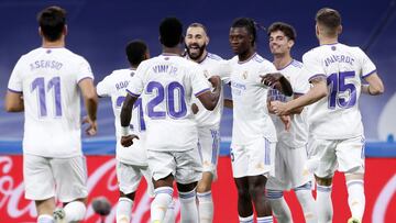 Benzema celebra el 1-0 en la goleada al Mallorca.