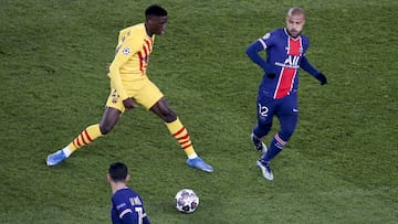 dep 33 Ilaix Moriba of Barcelona, Rafael Alcantara aka Rafinha of PSG during the UEFA Champions League, round of 16, 2nd leg football match between Paris Saint-Germain (PSG) and FC Barcelona (Barca) on March 10, 2021 at Parc des Princes stadium in Paris,
