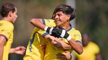 Oswaldo Sanchez celebrates his goal of America during the 2nd round match between America and Tijuana as part of the U-23 Basics Forces Liga BBVA MX, Torneo Clausura 2025 at Club America, on January 16, 2025 in Mexico City, Mexico.