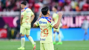Ramon Juarez of America during the Semifinals first leg match between Guadalajara and America as part of the Torneo Clausura 2024 Liga BBVA MX at Akron Stadium on May 15, 2024 in Guadalajara, Jalisco, Mexico.