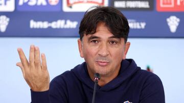 DOHA, QATAR - DECEMBER 14: Zlatko Dalic, Head Coach of Croatia, reacts during the Croatia Press Conference at Al Erssal Training Site on December 14, 2022 in Doha, Qatar. (Photo by Alex Pantling/Getty Images)