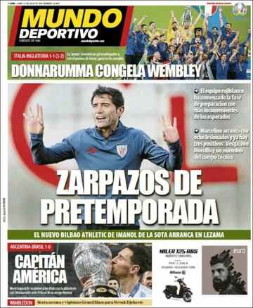 El abrazo entre Southgate y Saka, protagonista de las portadas británicas