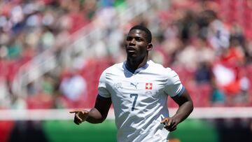 Breel Embolo celebrates his goal 0-1 of Switzerland during the mach Mexican National Team (Mexico) and Switzerland team as part to International friendly match at Rice-Eccles Stadium, on June 07, 2025 on Salt Lake City, Utah, United States.