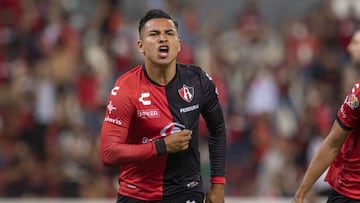 Ian Jairo Torres celebrates his goal 1-0 of Atlas during the game Atlas vs Puebla, corresponding to first leg match Quarterfinal of the Torneo Clausura Guard1anes 2021 of the Liga BBVA MX, at Jalisco Stadium, on May 12, 2021.
 
 &lt;br&gt;&lt;br&gt;
 
 Ia