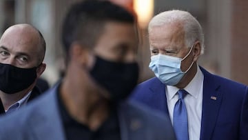 WILMINGTON, DE - OCTOBER 23: Democratic presidential nominee Joe Biden exits The Queen theater after delivering a speech about his plans for combatting the coronavirus pandemic on October 23, 2020 in Wilmington, Delaware. While Biden campaigns in Delaware