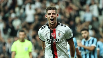 ISTANBUL, TURKEY - SEPTEMBER 21: Francisco Montero of Besiktas celebrates after scoring a goal during Turkish Super Lig week 6 match between Besiktas and Adana Demirspor at Vodafone Park in Istanbul, Turkey on September 21, 2021. (Photo by Elif Ozturk Ozgoncu/Anadolu Agency via Getty Images)