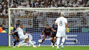 El gol de Mbappé, el primero del francés con el Real Madrid, con el que sentenció la Supercopa de Europa nueve minutos después del gol de Valverde.