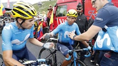 Mikel Landa y Nairo Quintana se saludan tras la vig&eacute;sima etapa del Tour de Francia 2019 con final en Val Thorens.