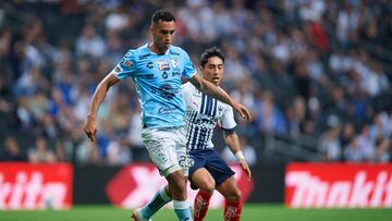 (L-R), Christian Rivera of Queretaro and Omar Govea of Monterrey during the game Monterrey vs Queretaro, corresponding to Round 07 of the Torneo Clausura 2023 of the Liga BBVA MX, at BBVA Bancomer Stadium, on February 15, 2023.

<br><br>

(I-D), Christian Rivera de Queretaro y Omar Govea de Monterrey durante el partido Monterrey vs Queretaro, Correspondiente a la Jornada 07 del Torneo Clausura 2023 de la Liga BBVA MX, en el Estadio BBVA Bancomer, el 15 de Febrero de 2023.