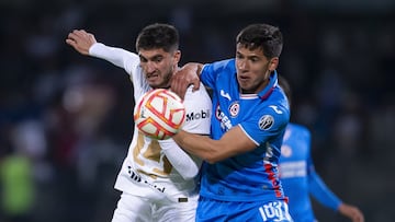    (L-R), Gustavo del Prete of Pumas and Rafael Guerrero of Cruz Azul during the game Pumas UNAM vs Cruz Azul, corresponding to Group A of the Sky Cup 2022, at Olimpico Universitario Stadium, on December 16, 2022.

<br><br>

(I-D), Gustavo del Prete de Pumas y Rafael Guerrero de Cruz Azul durante el partido Pumas UNAM vs Cruz Azul, correspondiente al Grupo A de la Copa Sky 2022, en el Estadio Olimpico Universitario, el 16 de Diciembre de 2022.