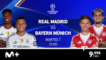 Real Madrid vs Bayern Munich de los cuartos de final de la Champions League en Movistar Plus+