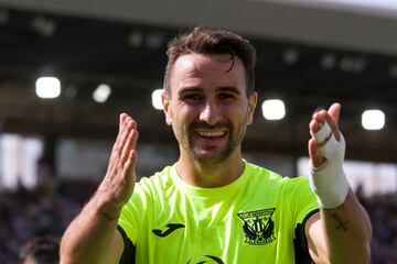 Juan Muñoz celebra un gol al Cartagena esta temporada. 