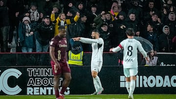 Antonio Puertas celebra su gol en el partido entre Albacete y Leganés disputado el 4/1/2026 en el Carlos Belmonte. Foto Josema Moreno