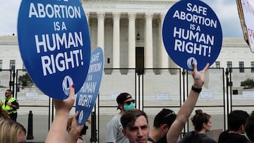 Abortion rights demonstrators protest outside the United States Supreme Court as the court rules in the Dobbs v Women's Health Organization abortion case, overturning the landmark Roe v Wade abortion decision in Washington, U.S., June 24, 2022.