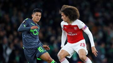 Soccer Football - Europa League - Group Stage - Group E - Arsenal v Sporting CP - Emirates Stadium, London, Britain - November 8, 2018 Arsenal's Matteo Guendouzi in action with Sporting's Fredy Montero REUTERS/Eddie Keogh