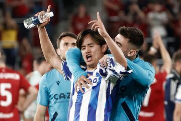 Kubo celebró así su gol en Pamplona.