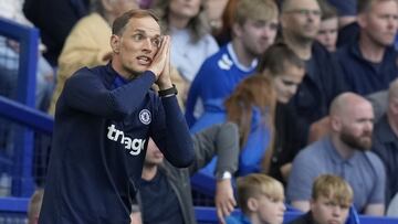 Liverpool (United Kingdom), 06/08/2022.- Chelsea's manager Thomas Tuchel reacts during the English Premier League soccer match between Everton FC and Chelsea FC in Liverpool, Britain, 06 August 2022. (Reino Unido) EFE/EPA/Andrew Yates EDITORIAL USE ONLY. No use with unauthorized audio, video, data, fixture lists, club/league logos or 'live' services. Online in-match use limited to 120 images, no video emulation. No use in betting, games or single club/league/player publications