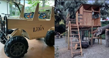 Imagen del coche y de la casa del árbol construídos por Luis Tosar.