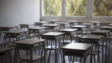 ALCOBENDAS, MADRID, SPAIN - MAY 22. Empty classroom at the Liceo Europeo school during the Covid-19 lockdown on May 22, 2020, in Alcobendas, Madrid, Spain. Some parts of Spain have entered the so-called &quot;Phase One&quot; or &quot;Phase Two&quot; trans