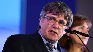 FILE PHOTO: Exiled Catalan separatist leader Carles Puigdemont speaks on the day of Catalonia's regional elections, in the French town of Argeles-sur-Mer, France, May 12, 2024. REUTERS/Bruna Casas/File Photo