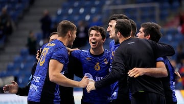 IHF Handball World Championship - Preliminary Round - North Macedonia v Argentina - Tauron Arena, Krakow, Poland - January 17, 2023 Argentina's Diego Esteban Simonet celebrates with teammates after the match REUTERS/Tomasz Markowski