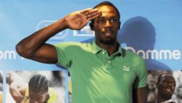 Usain Bolt, en un acto previo a su &uacute;ltima competici&oacute;n del a&ntilde;o en Bruselas.