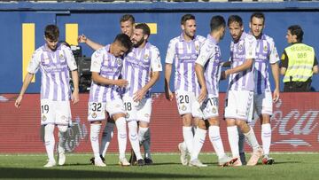 Los jugadores del Valladolid celebran el tanto de Leo Su&aacute;rez al Villarreal.