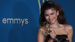 Zendaya poses with her award for Outstanding Lead Actress In A Drama Series for "Euphoria" at the 74th Primetime Emmy Awards held at the Microsoft Theater in Los Angeles, U.S., September 12, 2022. REUTERS/Aude Guerrucci