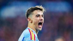 Oslo (Norway), 15/10/2023.- Spain's Gavi celebrates the 0-1 goal during the UEFA EURO 2024 group A qualifying soccer match between Norway and Spain, in Oslo, Norway, 15 October 2023. (Noruega, España) EFE/EPA/Frederik Ringnes NORWAY OUT
