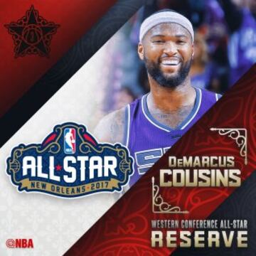 DeMarcus Cousins (Sacramento Kings). Dejando a un lado su carácter, es uno de los pívots más dominantes de la NBA. Será su tercer Partido de las Estrellas (estuvo en 2015 y 2016). Promedia doble-doble (28 tantos y 10,3 rebotes), con su tope anotador de siempre.