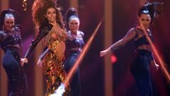 La cantante de Chipre Eleni Foureira durante la actuaci&oacute;n de su tema &#039;Fuego&#039; en Eurovisi&oacute;n.