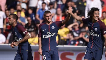 Verratti celebra un gol con el PSG.