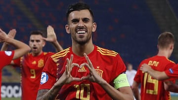 Dani Ceballos celebra el gol del 4-0 a Polonia en la Eurocopa Sub-21.