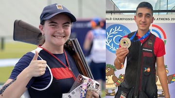 Mar Molné, flamante campeona del mundo, levanta el pulgar sonriente y Andrés García, con la plata.