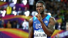 LONDON, ENGLAND - AUGUST 05:  Justin Gatlin of the United States raises a finger to his lips to following his win in the Men&#039;s 100 metres final in 9.92 seconds during day two of the 16th IAAF World Athletics Championships London 2017 at The London Stadium on August 5, 2017 in London, United Kingdom.  (Photo by Michael Steele/Getty Images)