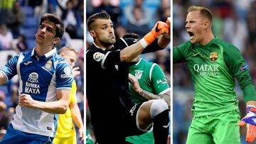 Gerard Moreno (Espanyol), Cuéllar (Leganés) y Ter Stegen (Barcelona).