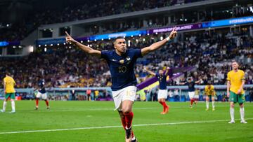 AL WAKRAH, QATAR - NOVEMBER 22: Kylian Mbappe of France celebrates after scoring his team's third goal during the FIFA World Cup Qatar 2022 Group D match between France and Australia at Al Janoub Stadium on November 22, 2022 in Al Wakrah, Qatar. (Photo by Markus Gilliar - GES Sportfoto/Getty Images)