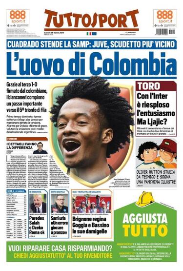 Cuadrado, portada en los periódicos de Italia