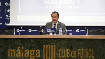 José María Muñoz durante una rueda de prensa en La Rosaleda