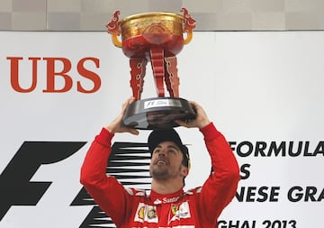 Fallaron los Red Bull, que dominaban como en 2011, y gan車 Alonso en Shangh芍i por delante de Hamilton (McLaren) y Raikkonen (Lotus), aunque ambos le precedieron en la salida. Con este triunfo igualaba las 31 victorias de Mansell.