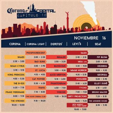 Horarios y grupos por escenario; sábado para el Corona Capital