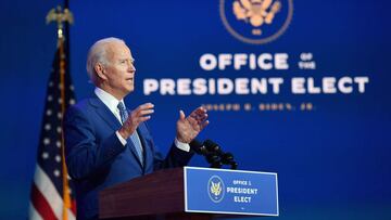 US President-elect Joe Biden delivers remarks at The Queen in Wilmington, Delaware, on November 9, 2020. - President Donald Trump was still refusing to concede his election loss November 9, 2020, but Democrat Joe Biden plowed ahead anyway with the first m