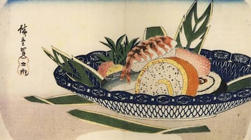 Cuadro de un bol de sushi del pintor Utagawa Hiroshige