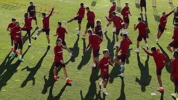 El Atl&eacute;tico, durante un entrenamiento.