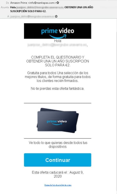 Fraude bancario con Amazon Prime Video, no lo tendrás por 2 euros: Es phishing