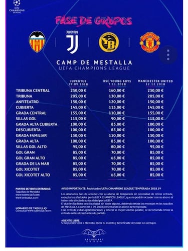 Ver a la Juve y Manchester en Mestalla costará entre 85 y 230€