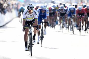 Peter Sagan crosses the finish line at the 2017 Gent-Wevelgem.