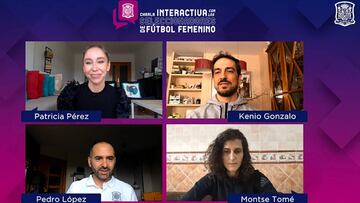 Pedro López, Montse Tomé y Kenio Gonzalo con Patri Pérez, jefa de prensa del femenino, en la charla.