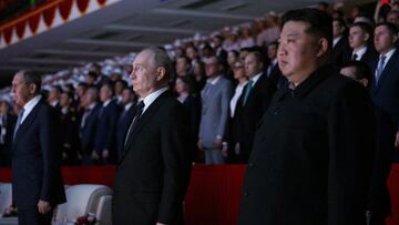 Russia's President Vladimir Putin and North Korea's leader Kim Jong Un attend a gala concert in Pyongyang, North Korea June 19, 2024. Sputnik/Gavriil Grigorov/Pool via REUTERS ATTENTION EDITORS - THIS IMAGE WAS PROVIDED BY A THIRD PARTY.